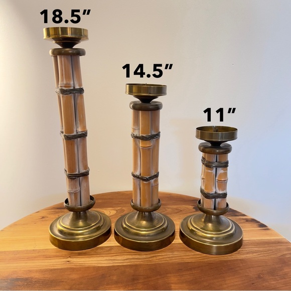 3 VTG Bamboo and Brass Tall Candle Holder in the style of Gabriella Crespi - Picture 4 of 6